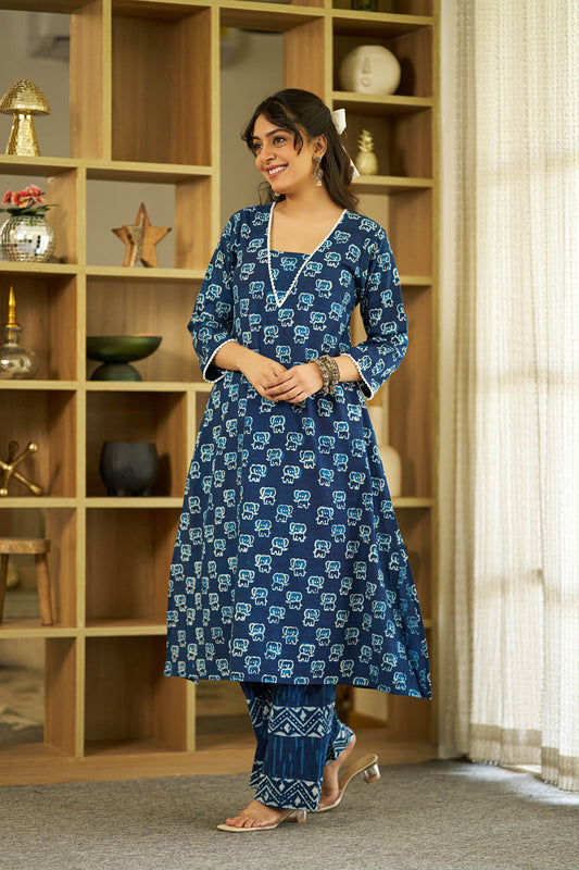 Indigo Safari handblock kurta set