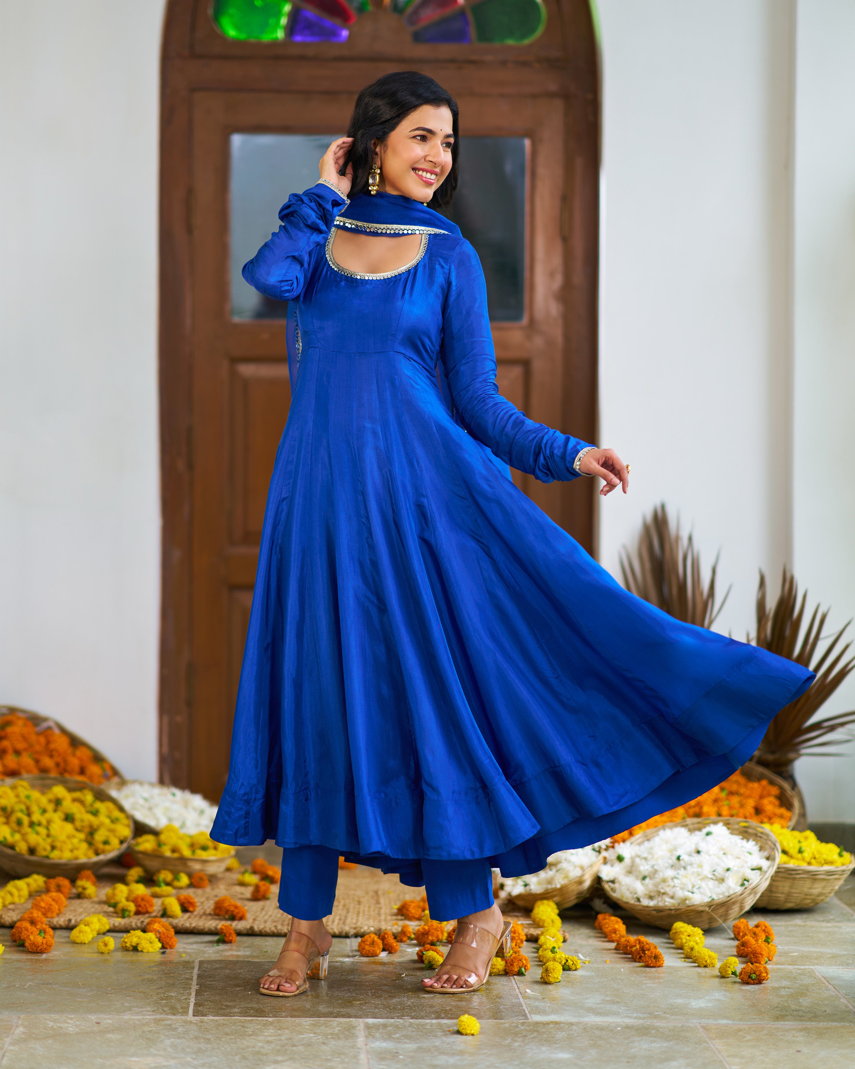 blue anarkali dress Navy Blue Anarkali Suit Set for Women Elegant Indian Party Wear Dress with Dupatta Long Kurta Set Indian Wedding Functions outfit