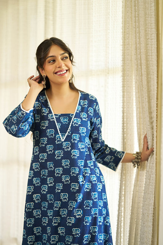 Indigo Safari handblock kurta set