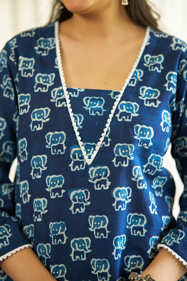 Indigo Safari handblock kurta set
