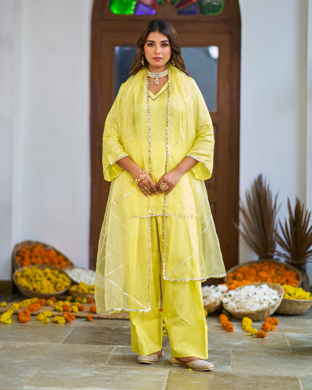 LimeLine Yellow Pakistani Kurta Set