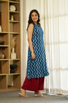 zigzag indigo handblock kurta set