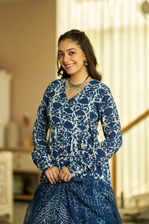 Indigo glow handblock Angrakha set