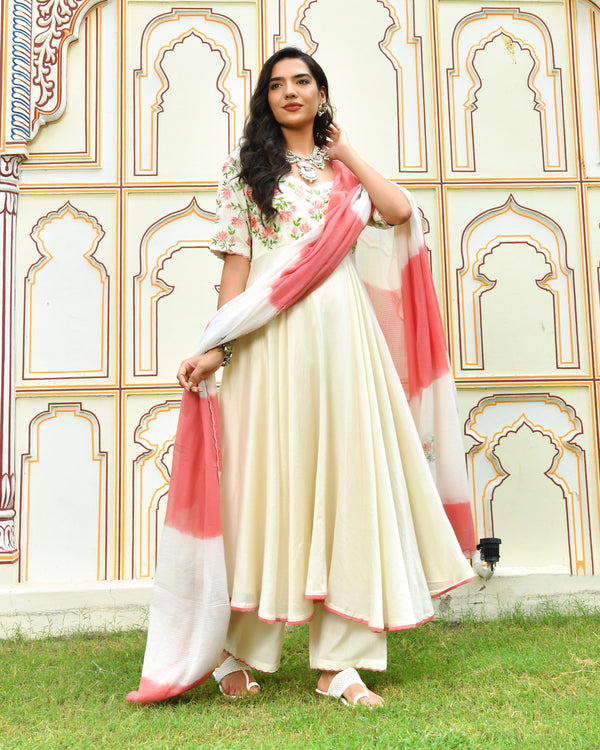 Raahi White Embroidered Chanderi Suit Set