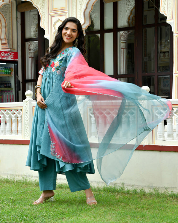 Noorie Floral High Low Chanderi Suit Set