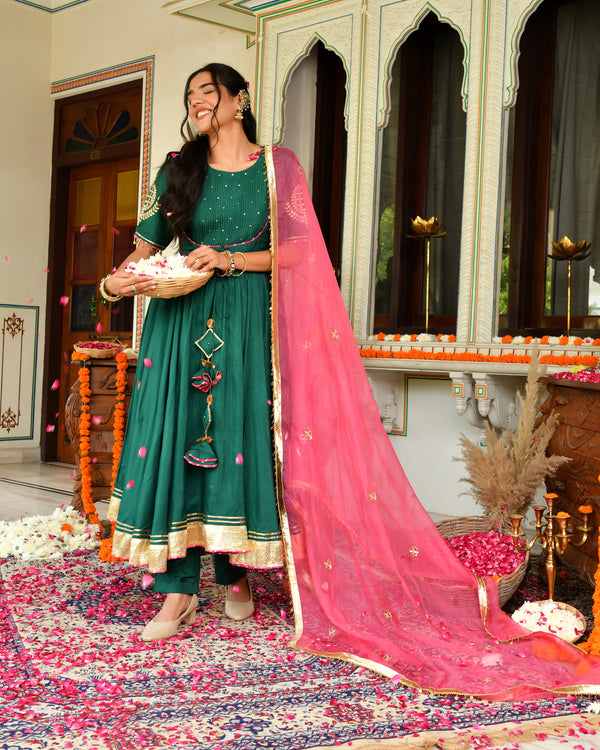 Teej Green Gotapatti Suit Set