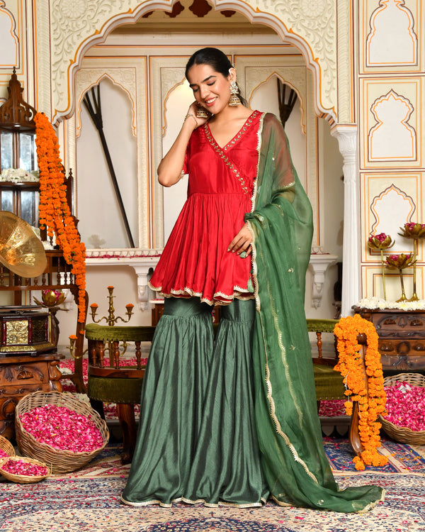 Kaina Silk Embroidered Sharara Set