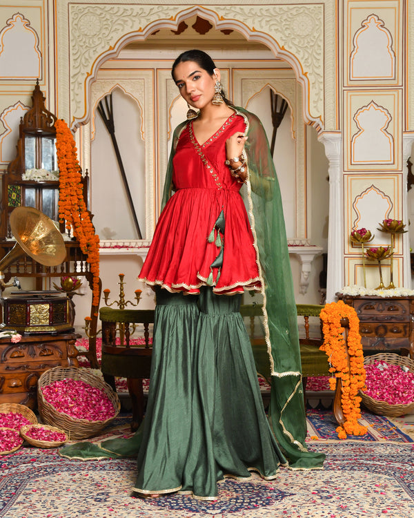 Kaina Silk Embroidered Sharara Set