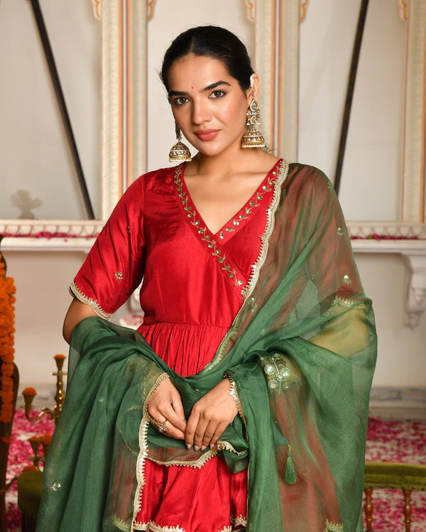 Kaina Silk Embroidered Sharara Set
