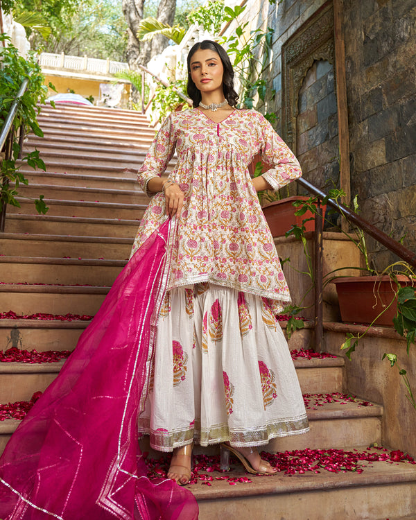 Eira Handblock Cotton Gotapatti Sharara Set