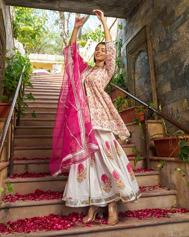 Eira Handblock Cotton Gotapatti Sharara Set