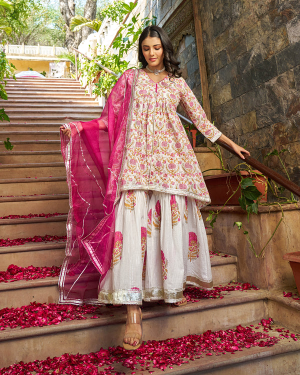 Eira Handblock Cotton Gotapatti Sharara Set