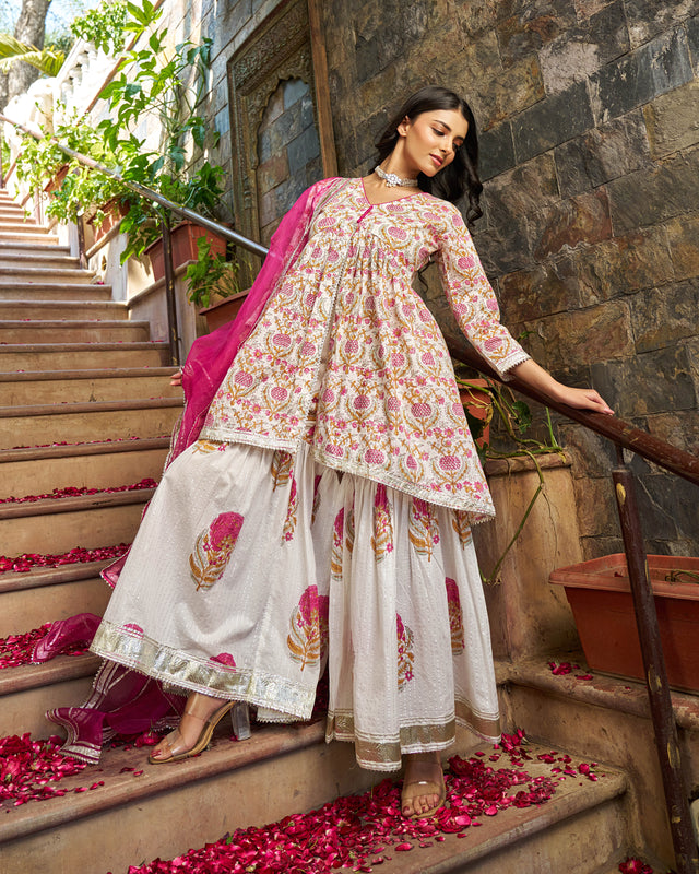 Eira Handblock Cotton Gotapatti Sharara Set