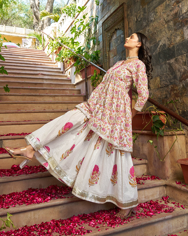 Eira Handblock Cotton Gotapatti Sharara Set