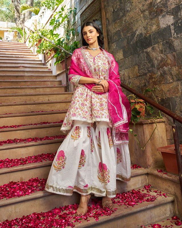 Eira Handblock Cotton Gotapatti Sharara Set