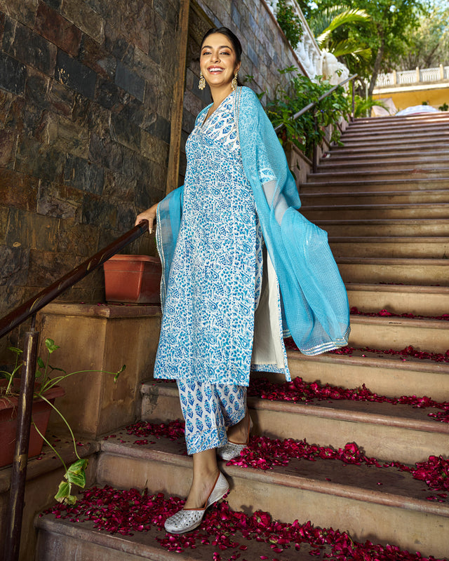 Aabha Handblock Cotton Gotapatti Suit Set