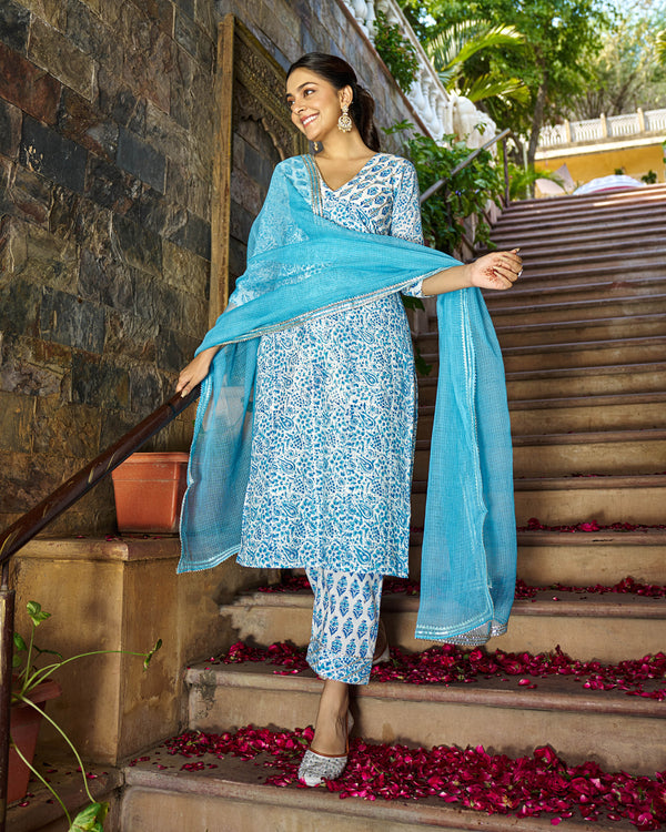 Aabha Handblock Cotton Gotapatti Suit Set