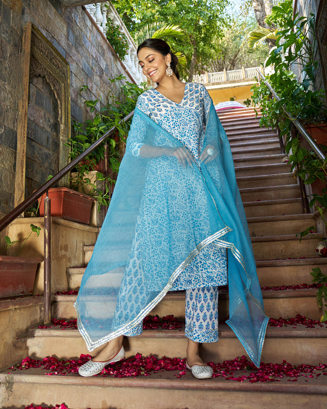 Aabha Handblock Cotton Gotapatti Suit Set