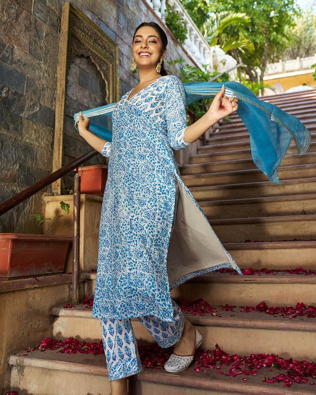 Aabha Handblock Cotton Gotapatti Suit Set