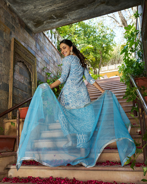 Aabha Handblock Cotton Gotapatti Suit Set