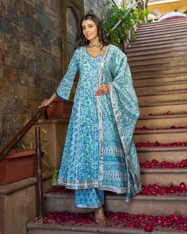 Yara Handblock Cotton Gotapatti Suit Set