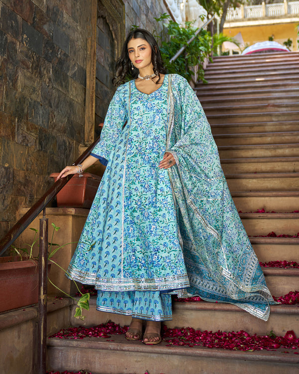 Yara Handblock Cotton Gotapatti Suit Set