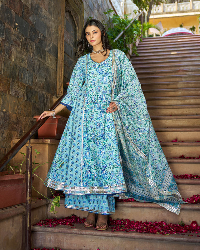 Yara Handblock Cotton Gotapatti Suit Set