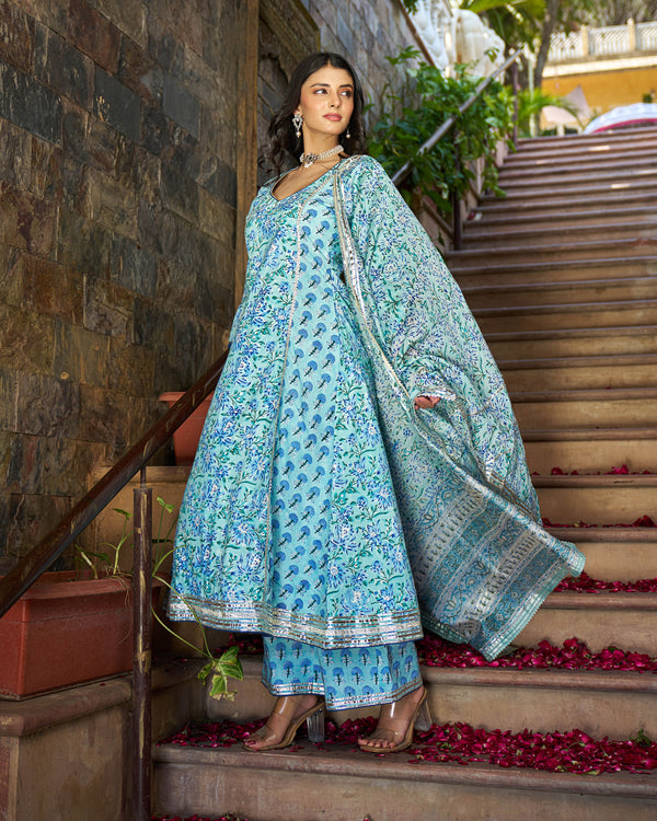 Yara Handblock Cotton Gotapatti Suit Set