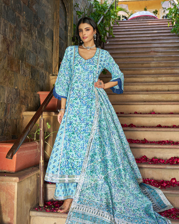 Yara Handblock Cotton Gotapatti Suit Set