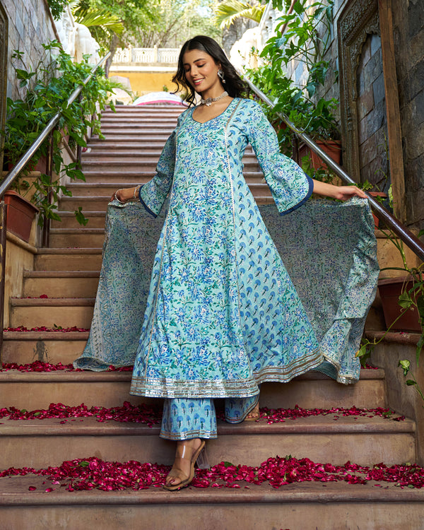 Yara Handblock Cotton Gotapatti Suit Set