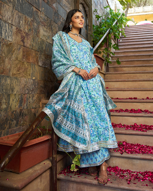 Yara Handblock Cotton Gotapatti Suit Set