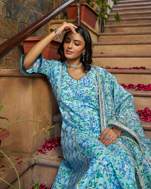 Yara Handblock Cotton Gotapatti Suit Set