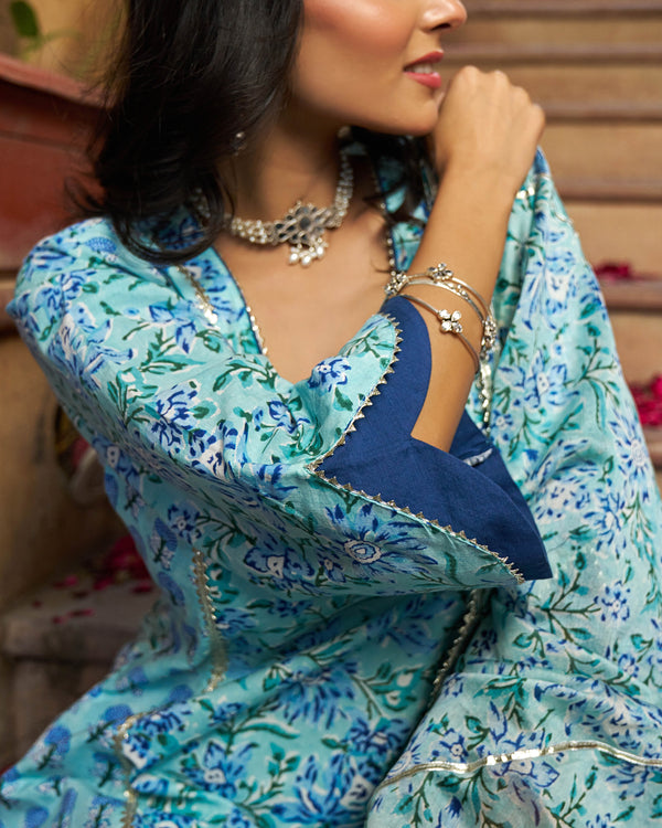Yara Handblock Cotton Gotapatti Suit Set