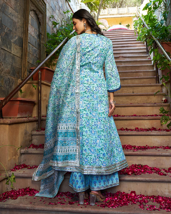 Yara Handblock Cotton Gotapatti Suit Set