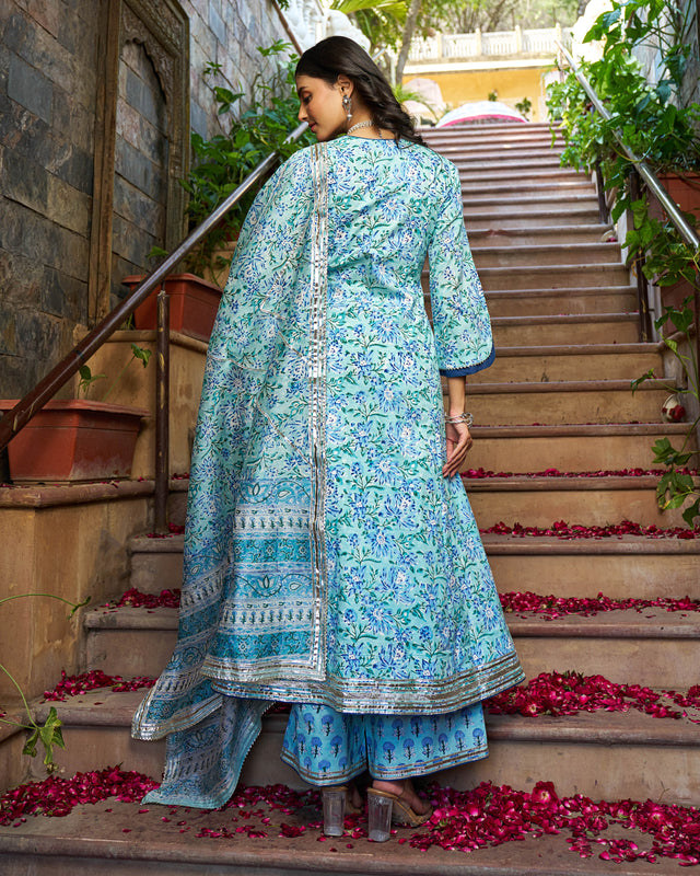 Yara Handblock Cotton Gotapatti Suit Set