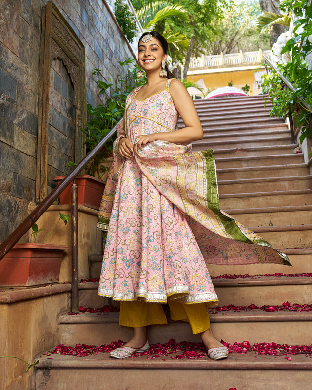 Saaz Handblock Cotton Gotapatti Suit Set