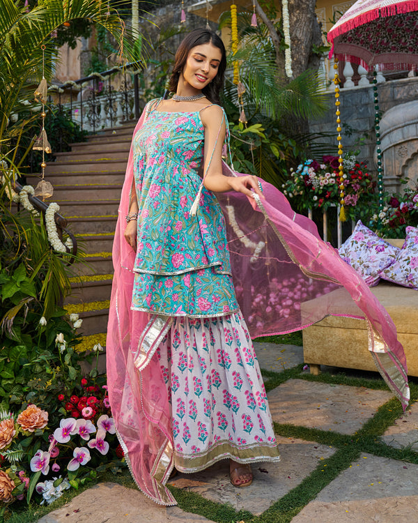 Naaz Handblock Cotton Gotapatti Sharara Set