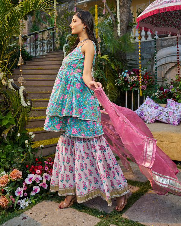 Naaz Handblock Cotton Gotapatti Sharara Set