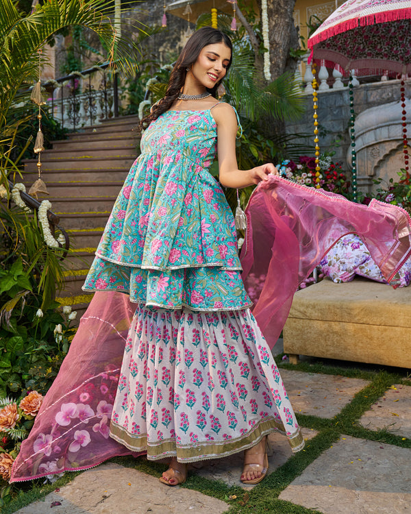 Naaz Handblock Cotton Gotapatti Sharara Set