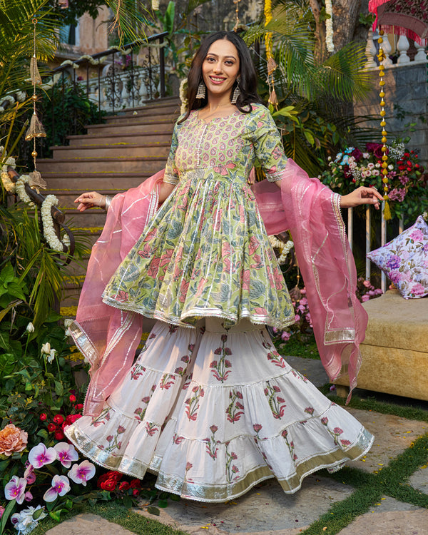 Tabeer Handblock Cotton Gotapatti Sharara Set