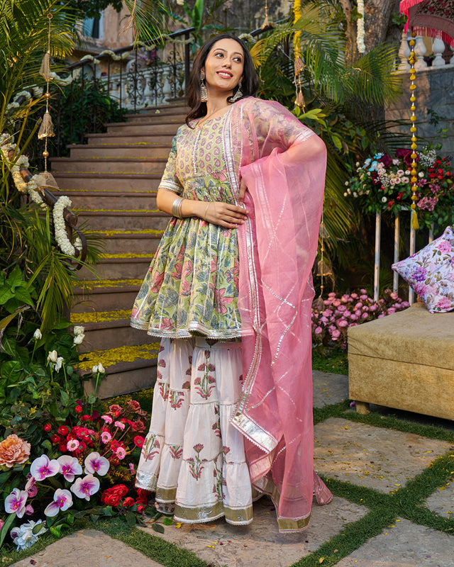 Tabeer Handblock Cotton Gotapatti Sharara Set