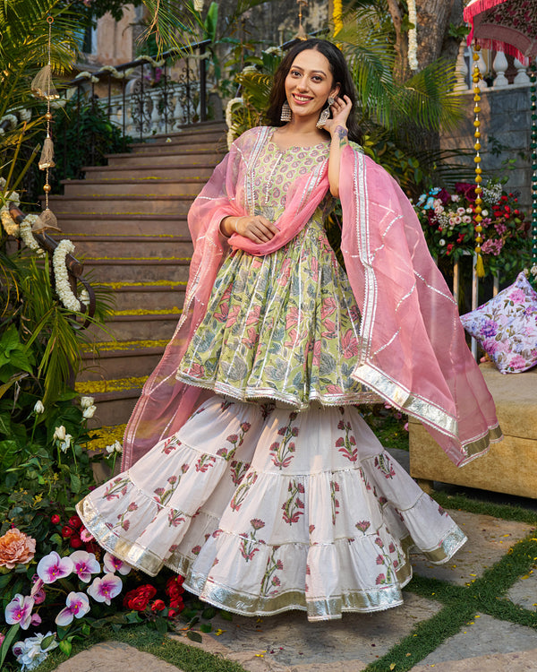 Tabeer Handblock Cotton Gotapatti Sharara Set