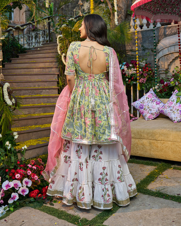 Tabeer Handblock Cotton Gotapatti Sharara Set