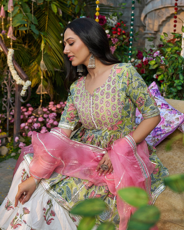 Tabeer Handblock Cotton Gotapatti Sharara Set