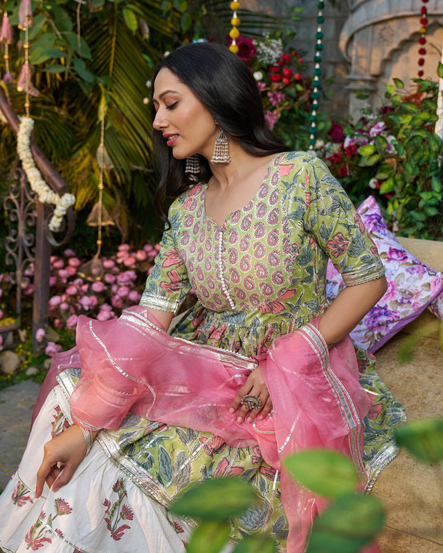 Tabeer Handblock Cotton Gotapatti Sharara Set