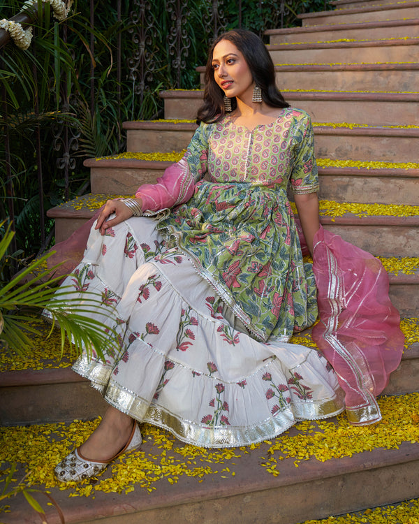 Tabeer Handblock Cotton Gotapatti Sharara Set