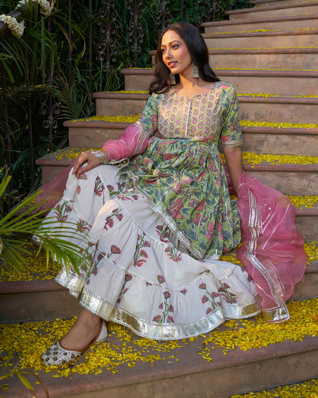 Tabeer Handblock Cotton Gotapatti Sharara Set