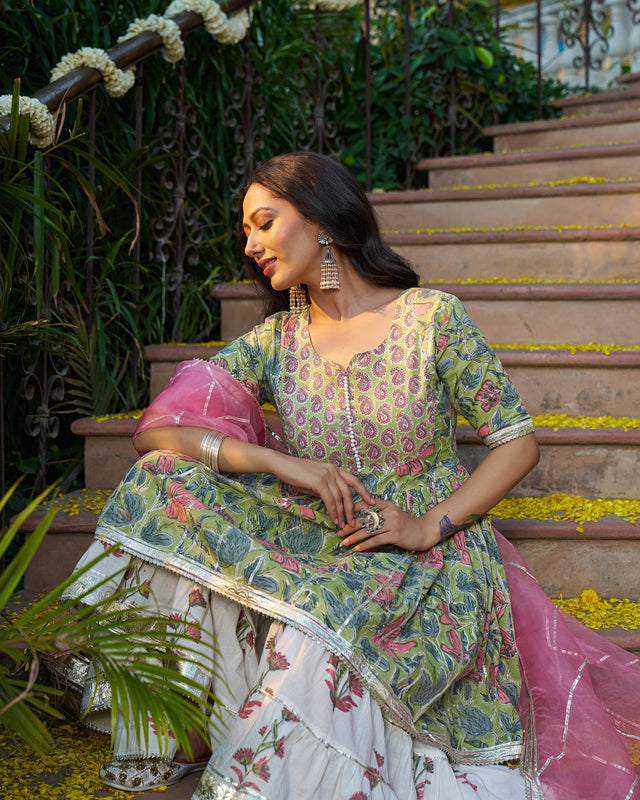 Tabeer Handblock Cotton Gotapatti Sharara Set