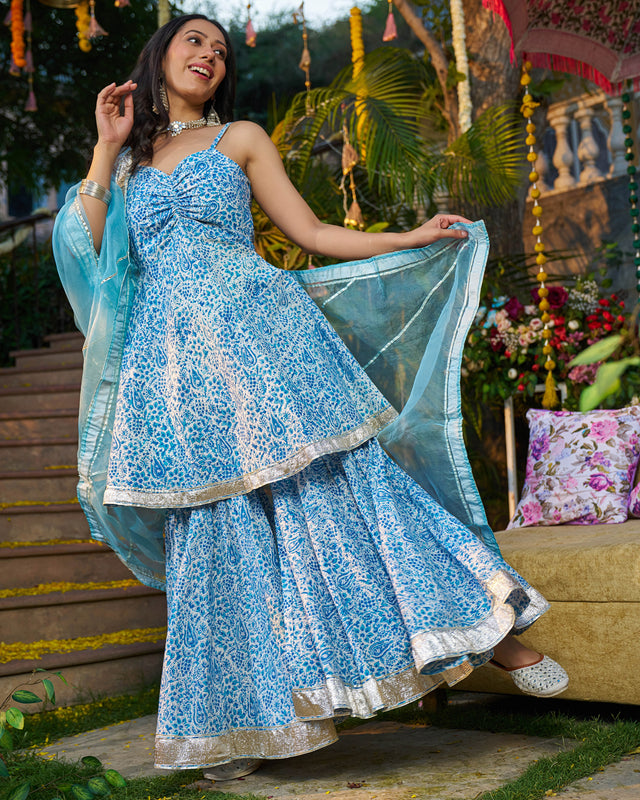 Afsana Handblock Cotton Gotapatti Sharara Set