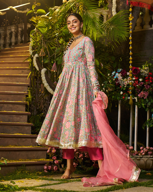 Sahil Handblock Cotton Gotapatti Suit Set